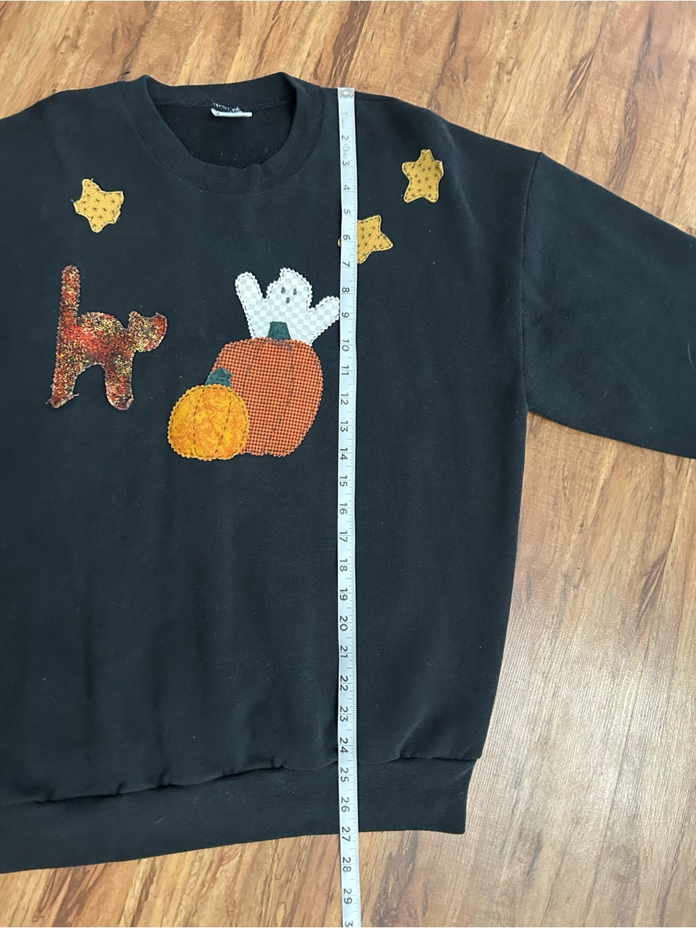 Vintage Jerzees Halloween Patchwork Ghost Pumpkin Crewneck Sweatshirt Womens XL - Picture 7 of 7